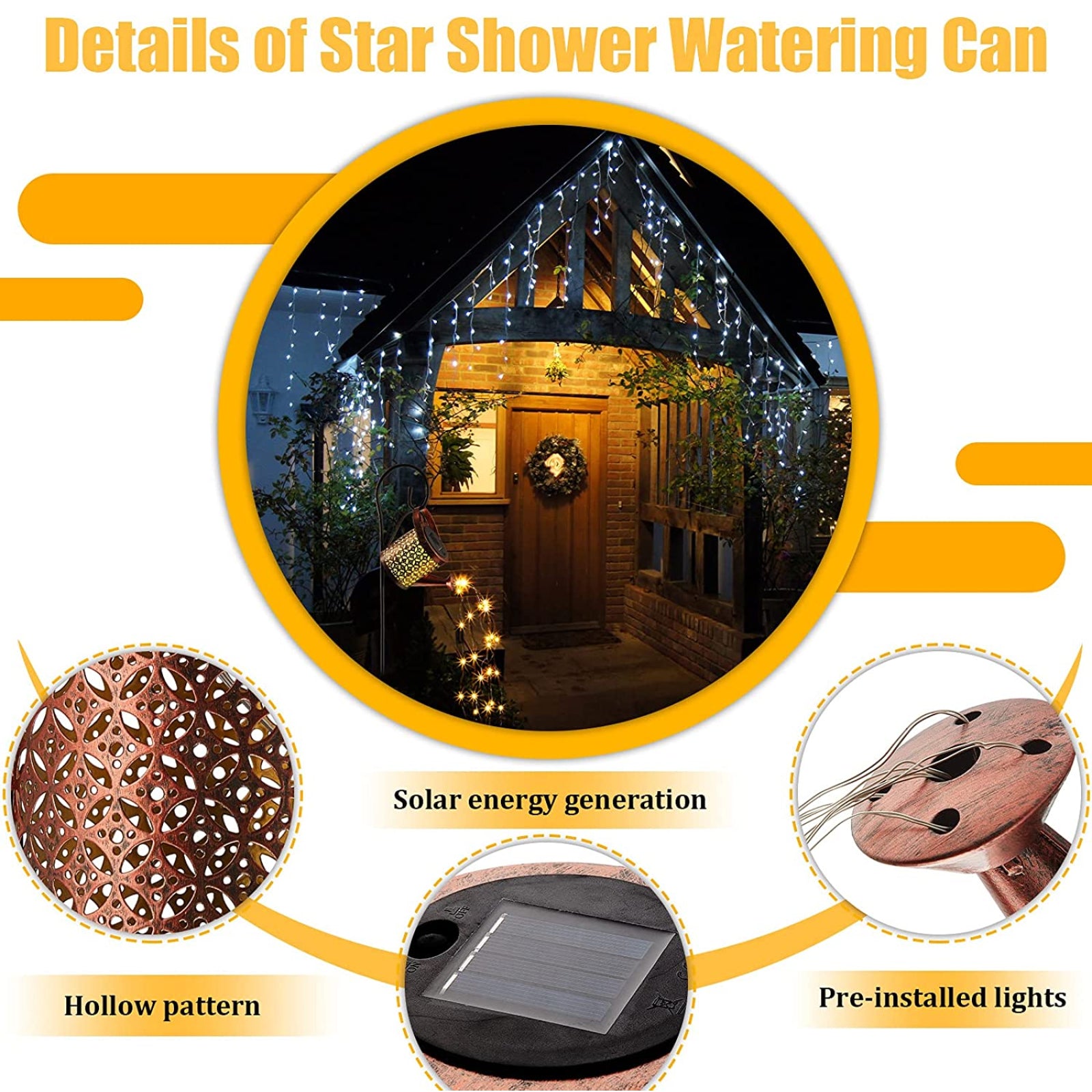 Solar LED Watering Can String Light Shower Garden Art Tree Decor Lamp Outdoor