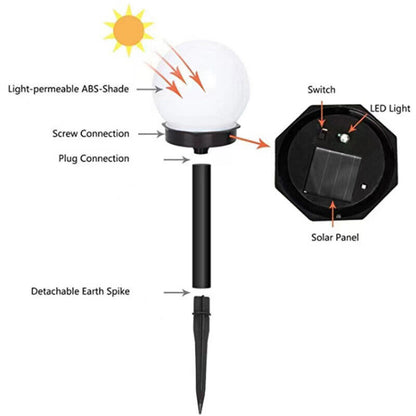 Solar LED Round Ball Light Garden Path Lawn Lamp Waterproof Outdoor