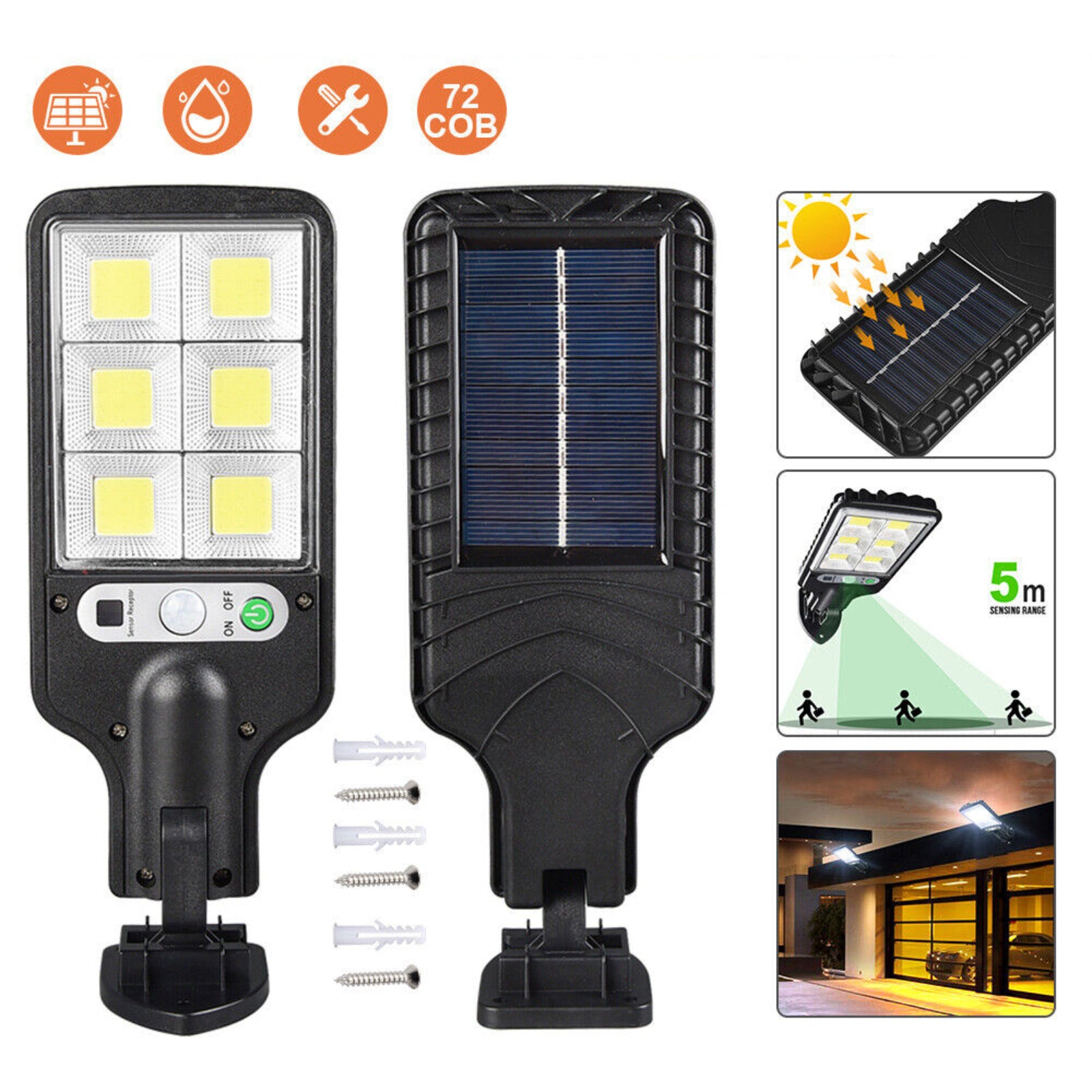 Solar Motion Sensor Flood LED Light Security Wall Yard Street Lamp Outdoor