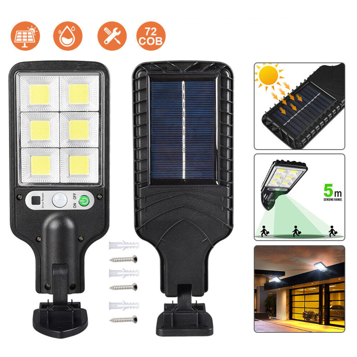 Solar Motion Sensor Flood LED Light Security Wall Yard Street Lamp Outdoor