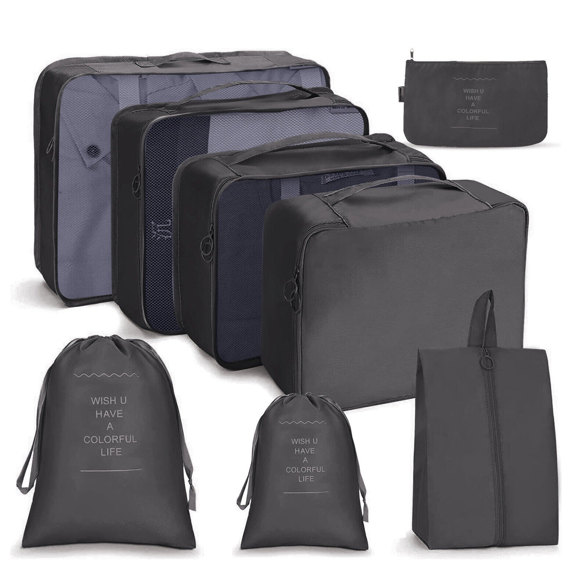 Travel Pouches Luggage Organiser Clothes Suitcase Storage Bag Packing Cubes 8pcs