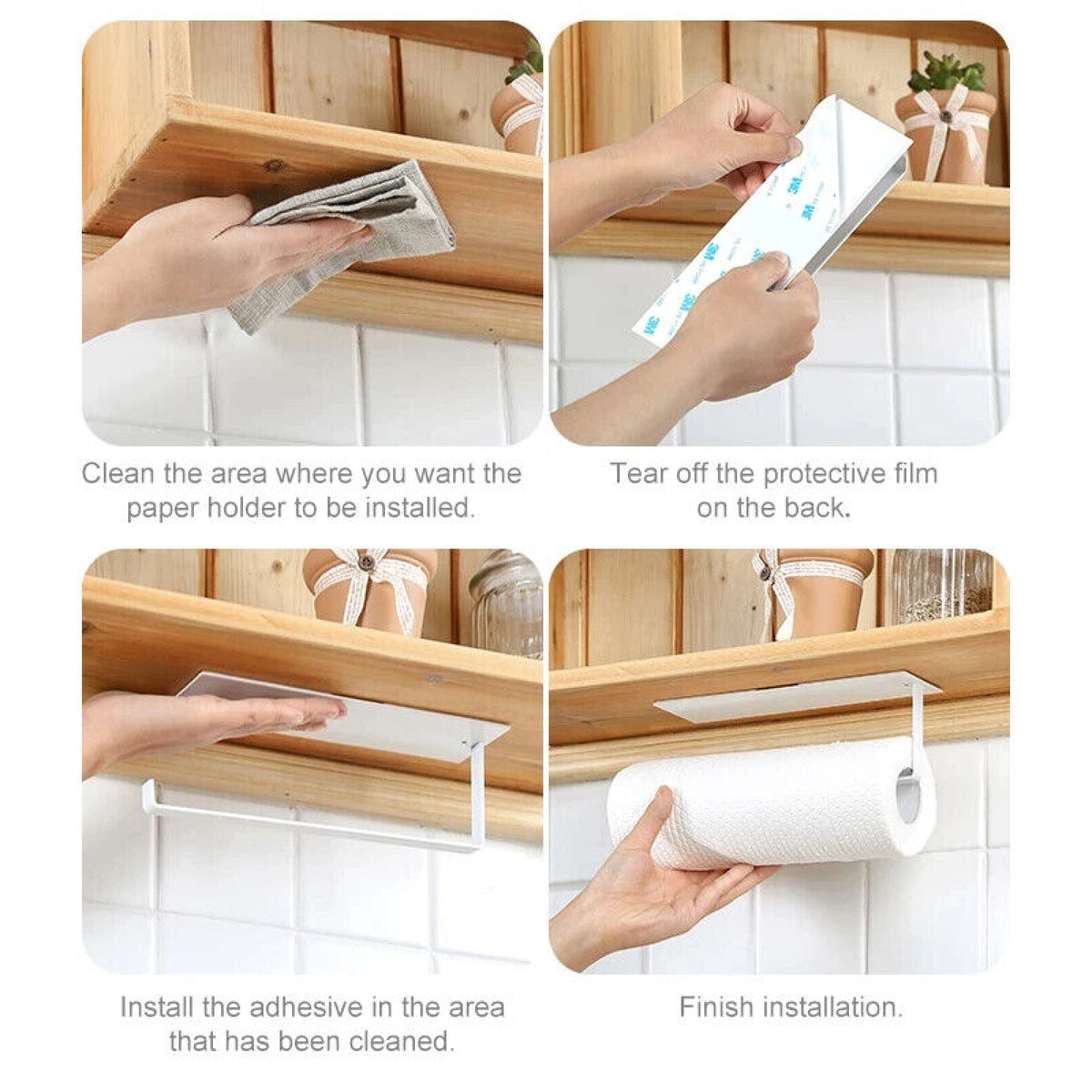 Paper Towel Holder Hanger Rack Under Cabinet Roll Cup Kitchen Shelf Organizer