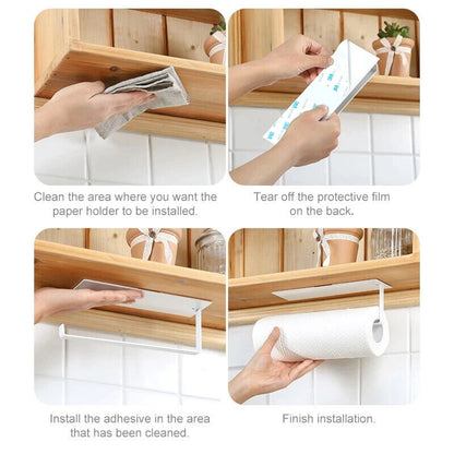 Paper Towel Holder Hanger Rack Under Cabinet Roll Cup Kitchen Shelf Organizer