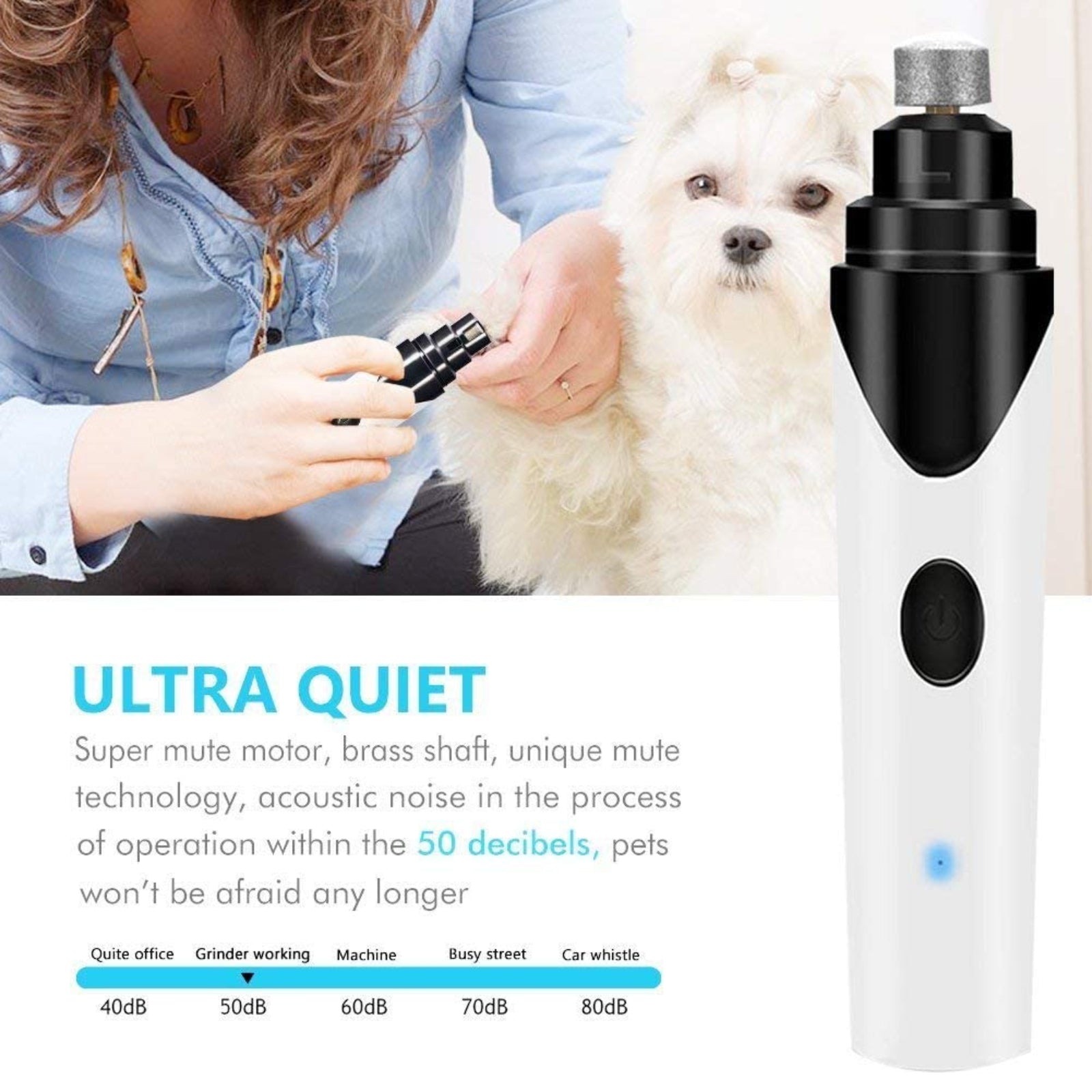 Pet Nail Clippers Quiet Electric Claw Grooming Grinder Trimmer Nail File Dog Cat