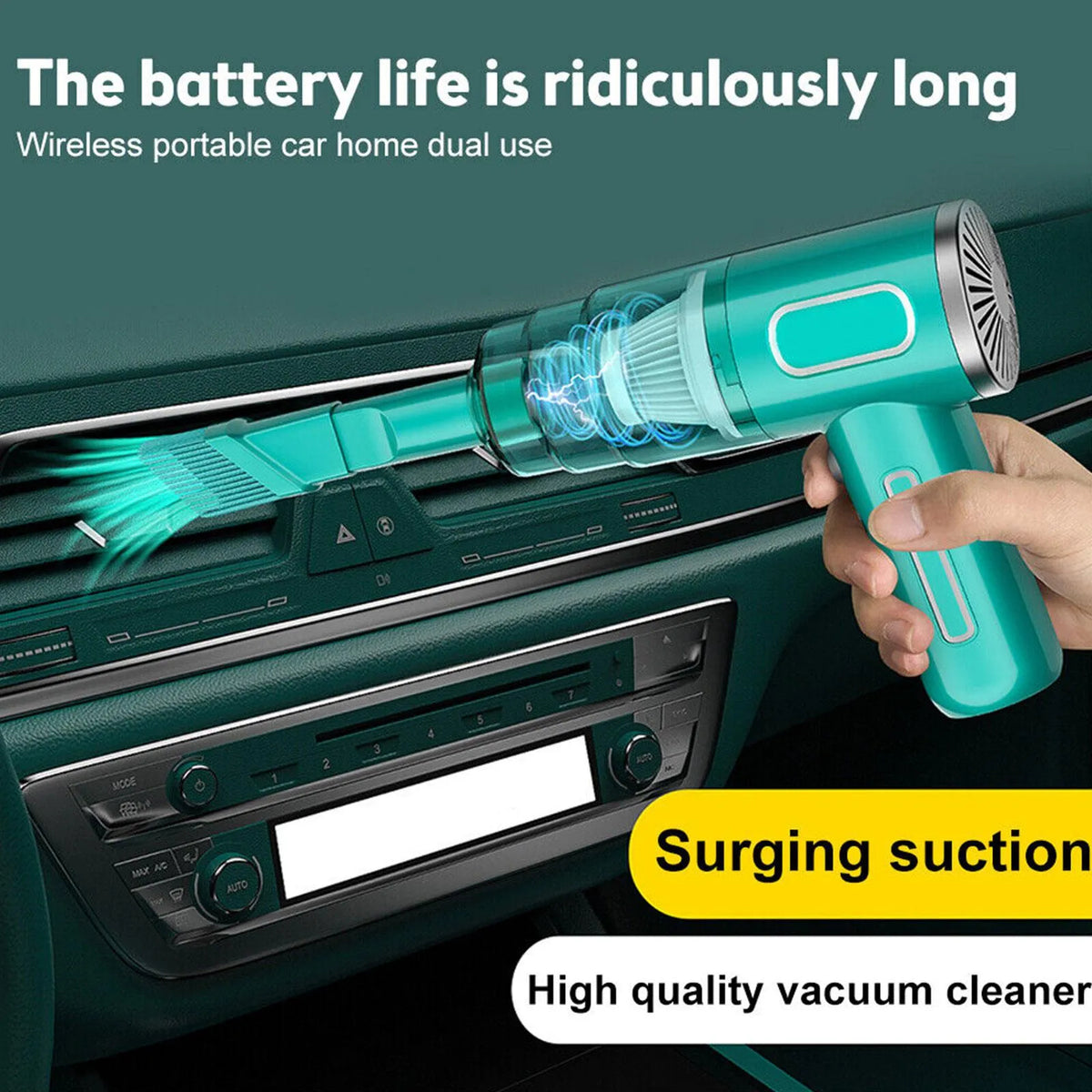 Cordless Handheld Vacuum Cleaner Car Mini Wireless Vacuum USB Rechargeable Green