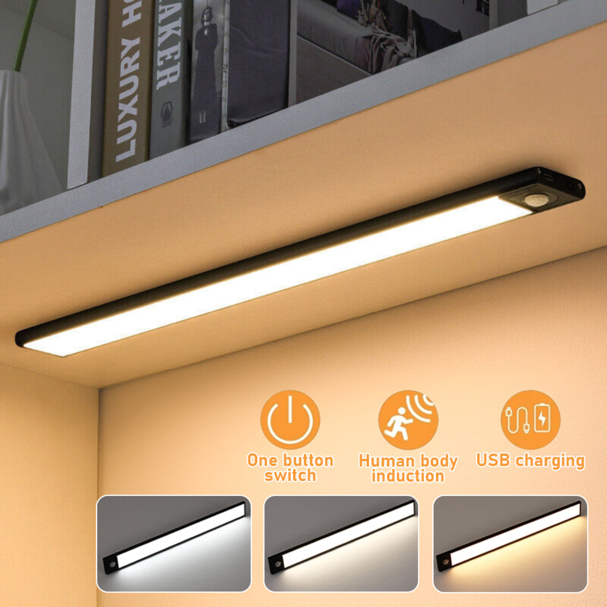 Rechargeable LED Motion Sensor Under Closet Light Magnetic Cabinet Dimmable Lamp
