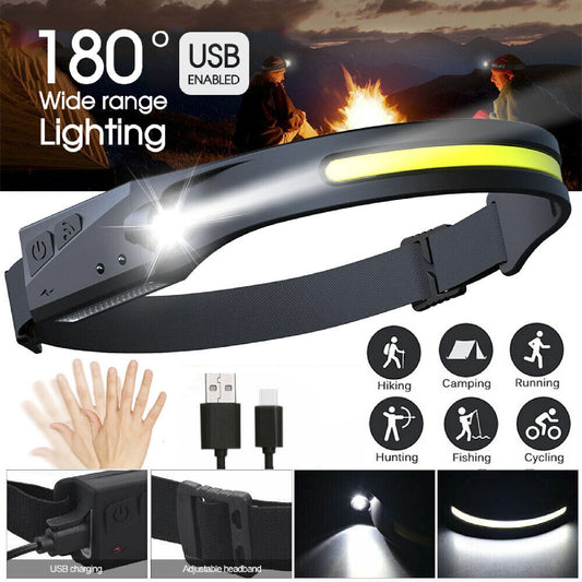 LED Motion Sensor Head Torch Lamp Headlight USB Rechargeable Headlamp Waterproof