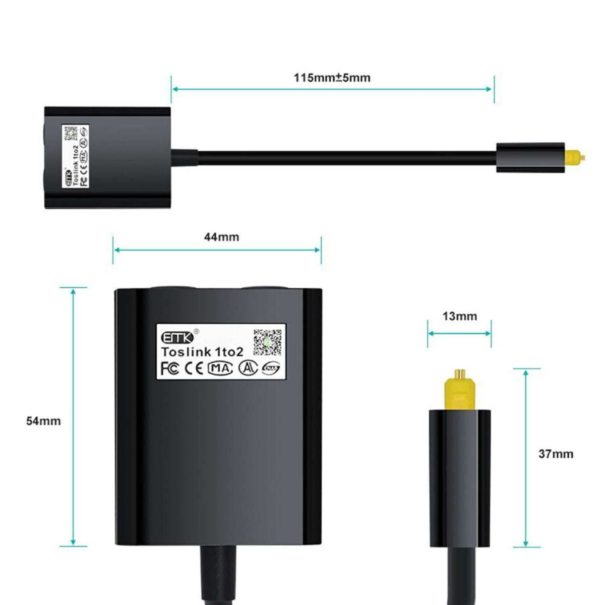 Optical Toslink Power Splitter Cable Adapter 1 Input Male To 2 Output Female