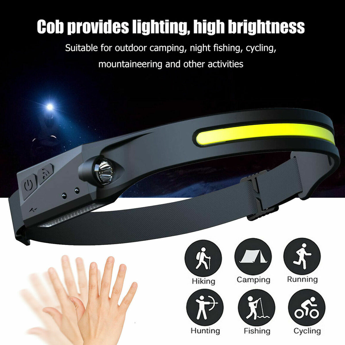 LED Motion Sensor Head Torch Lamp Headlight USB Rechargeable Headlamp Waterproof
