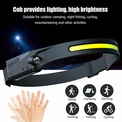 LED Motion Sensor Head Torch Lamp Headlight USB Rechargeable Headlamp Waterproof