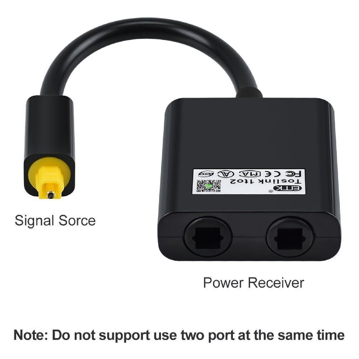 Optical Toslink Power Splitter Cable Adapter 1 Input Male To 2 Output Female