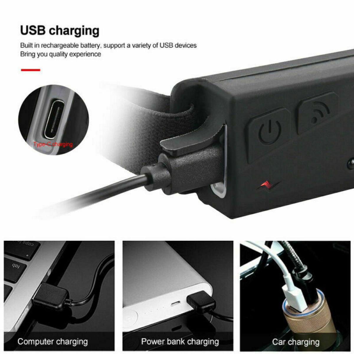 LED Motion Sensor Head Torch Lamp Headlight USB Rechargeable Headlamp Waterproof