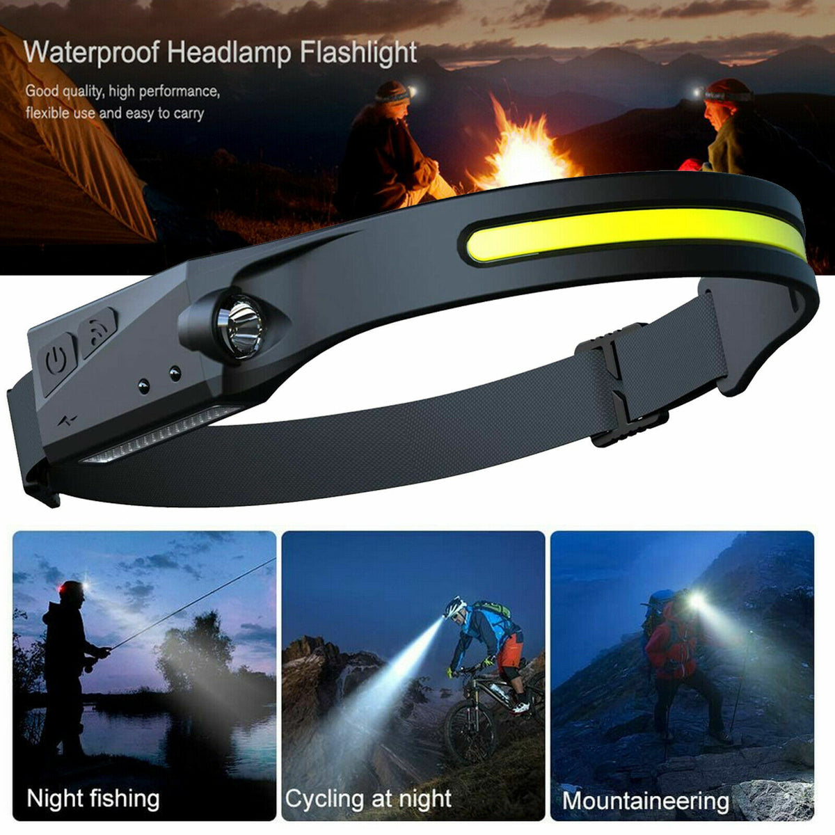 LED Motion Sensor Head Torch Lamp Headlight USB Rechargeable Headlamp Waterproof
