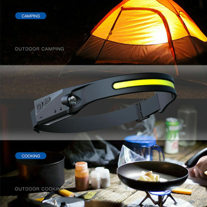 LED Motion Sensor Head Torch Lamp Headlight USB Rechargeable Headlamp Waterproof