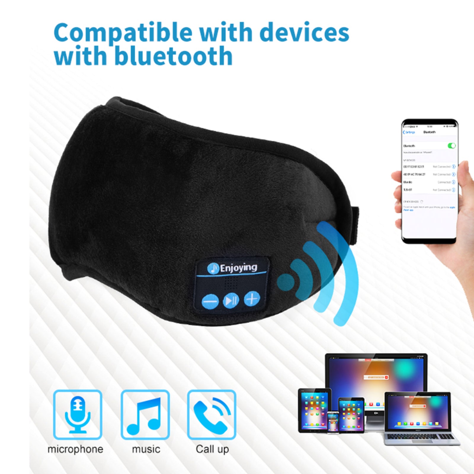 Wireless Bluetooth 5.0 Stereo Eye Mask Sleep Music Mask Headphones Headband