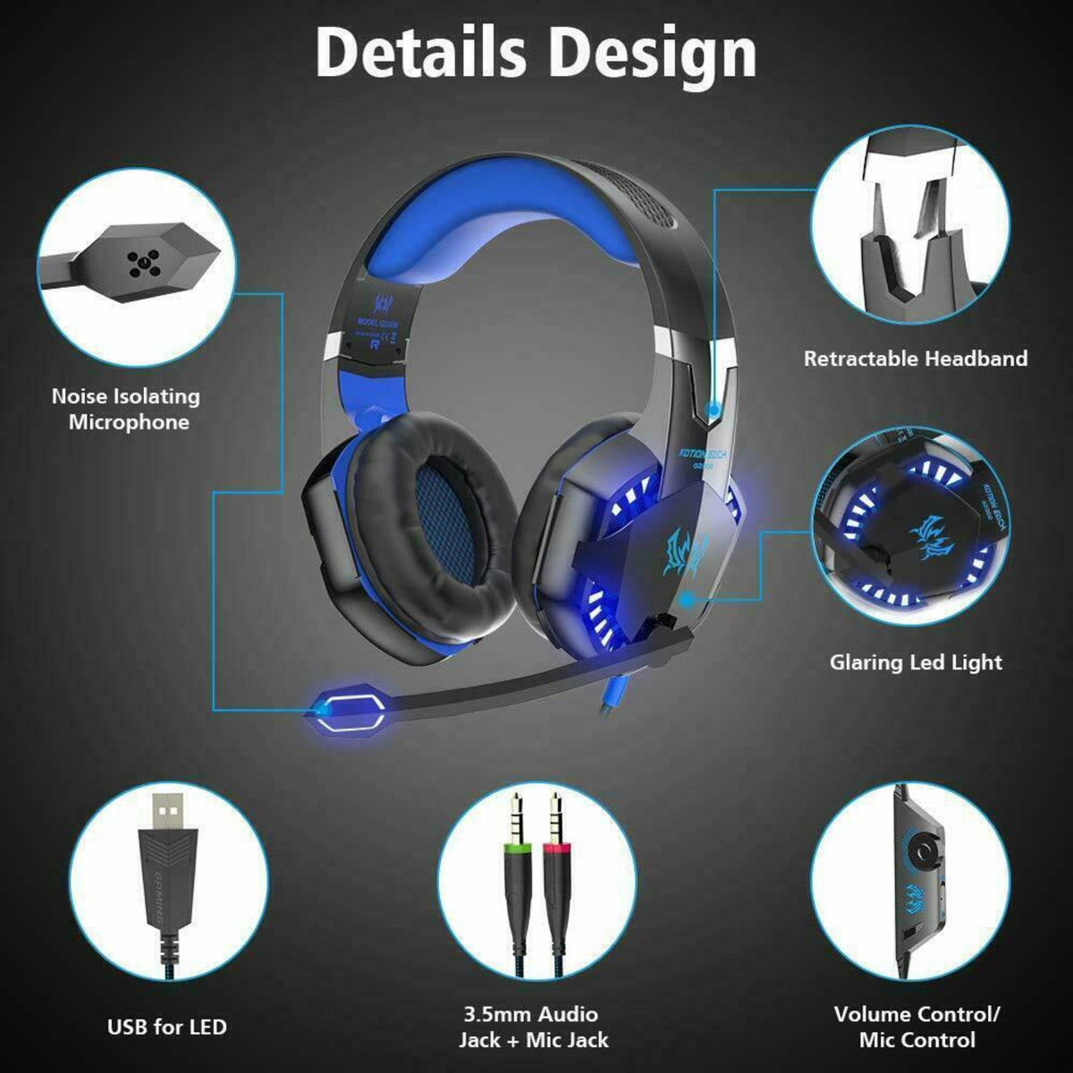 Universal 3.5mm Gaming Headset MIC LED Surround Headphones PC Mac PS4 Xbox One