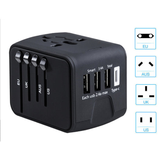 Universal International Travel AC Power Adapter Plug With 3 USB+ Type C Charger