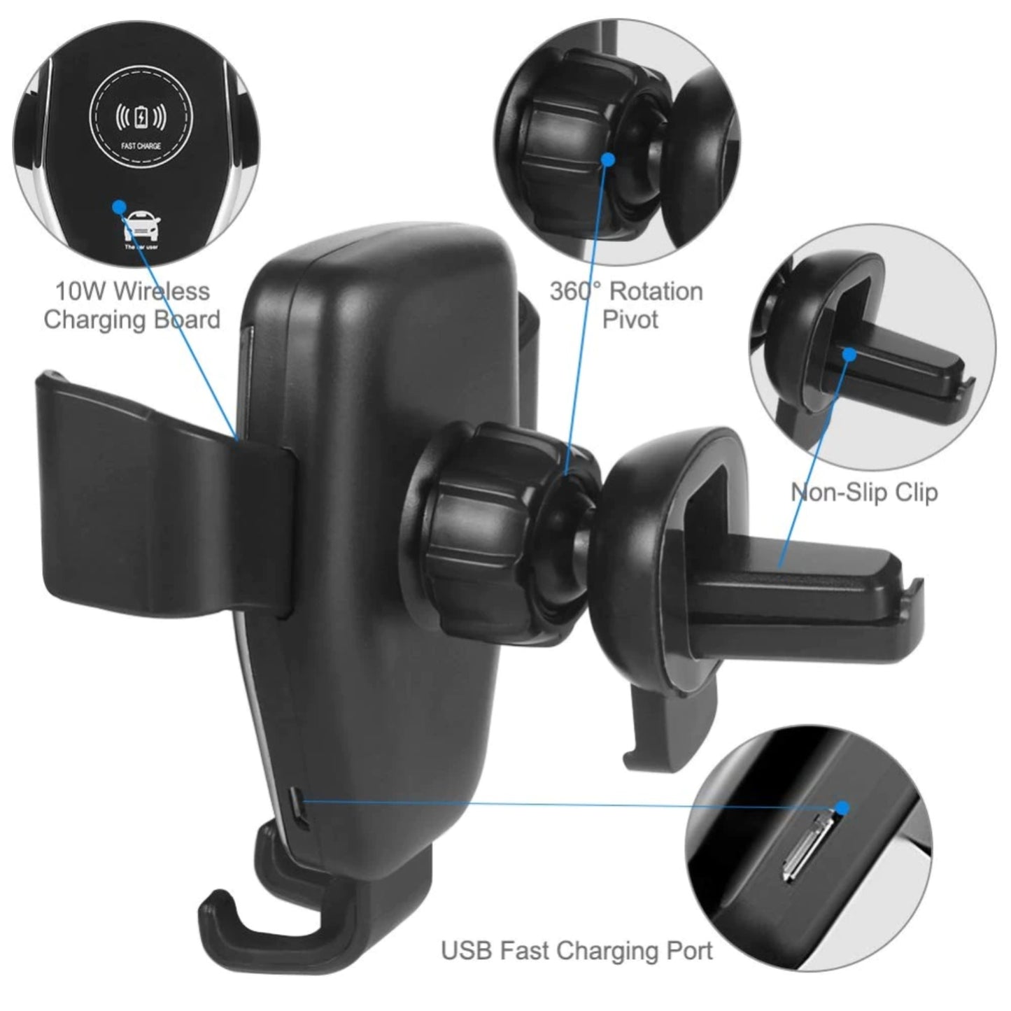 Wireless Fast Car Charger Non-Slip Gravity Car Holder Clamping Mount Air Vent