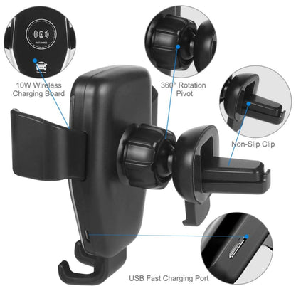 Wireless Fast Car Charger Non-Slip Gravity Car Holder Clamping Mount Air Vent