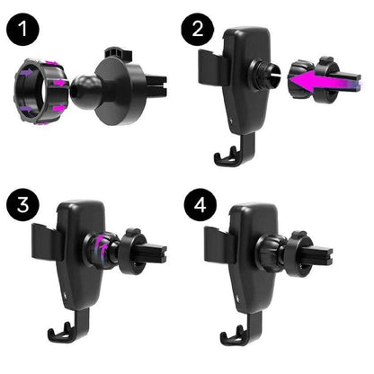 Wireless Fast Car Charger Non-Slip Gravity Car Holder Clamping Mount Air Vent