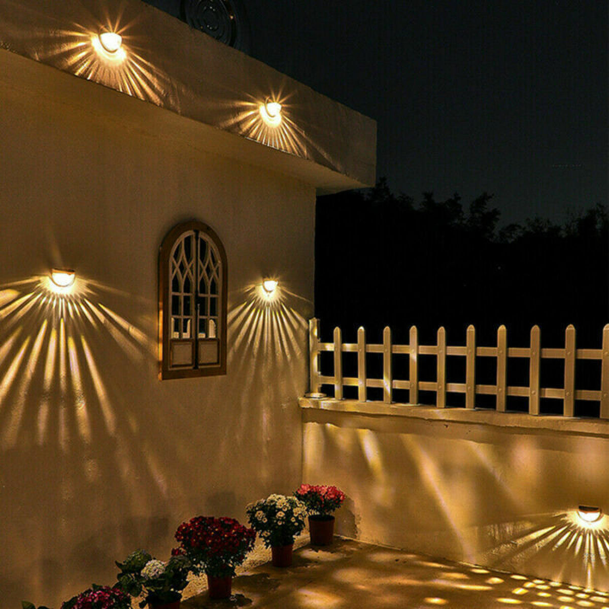 Black Shell Solar Powered LED Wall Door Lights Outdoor Garden Lamp Light