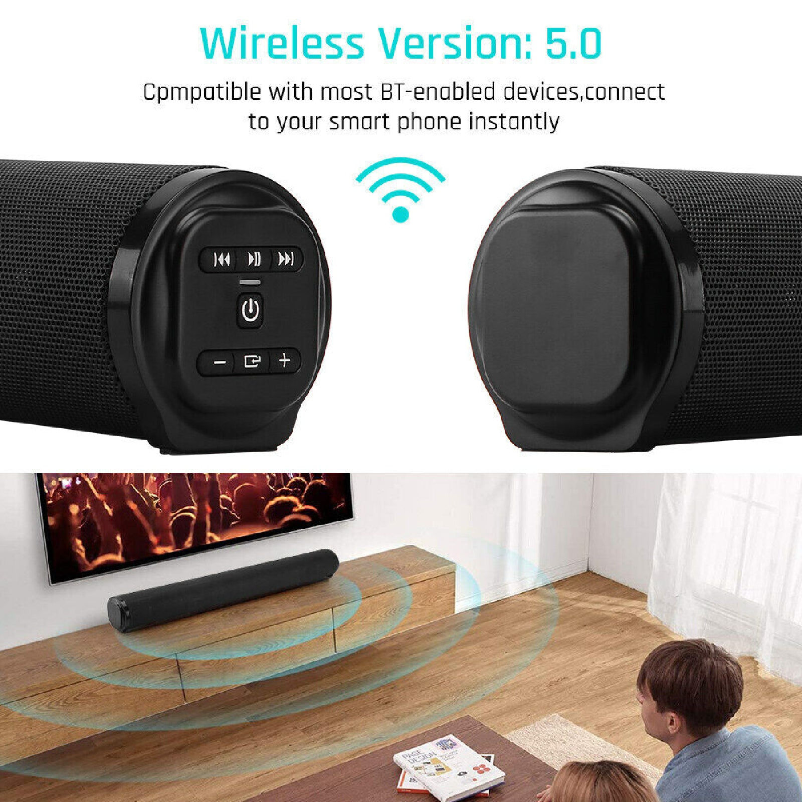 Wireless TV Soundbar Subwoofer Speaker Bluetooth 5.0 Home Surround Theater 40W