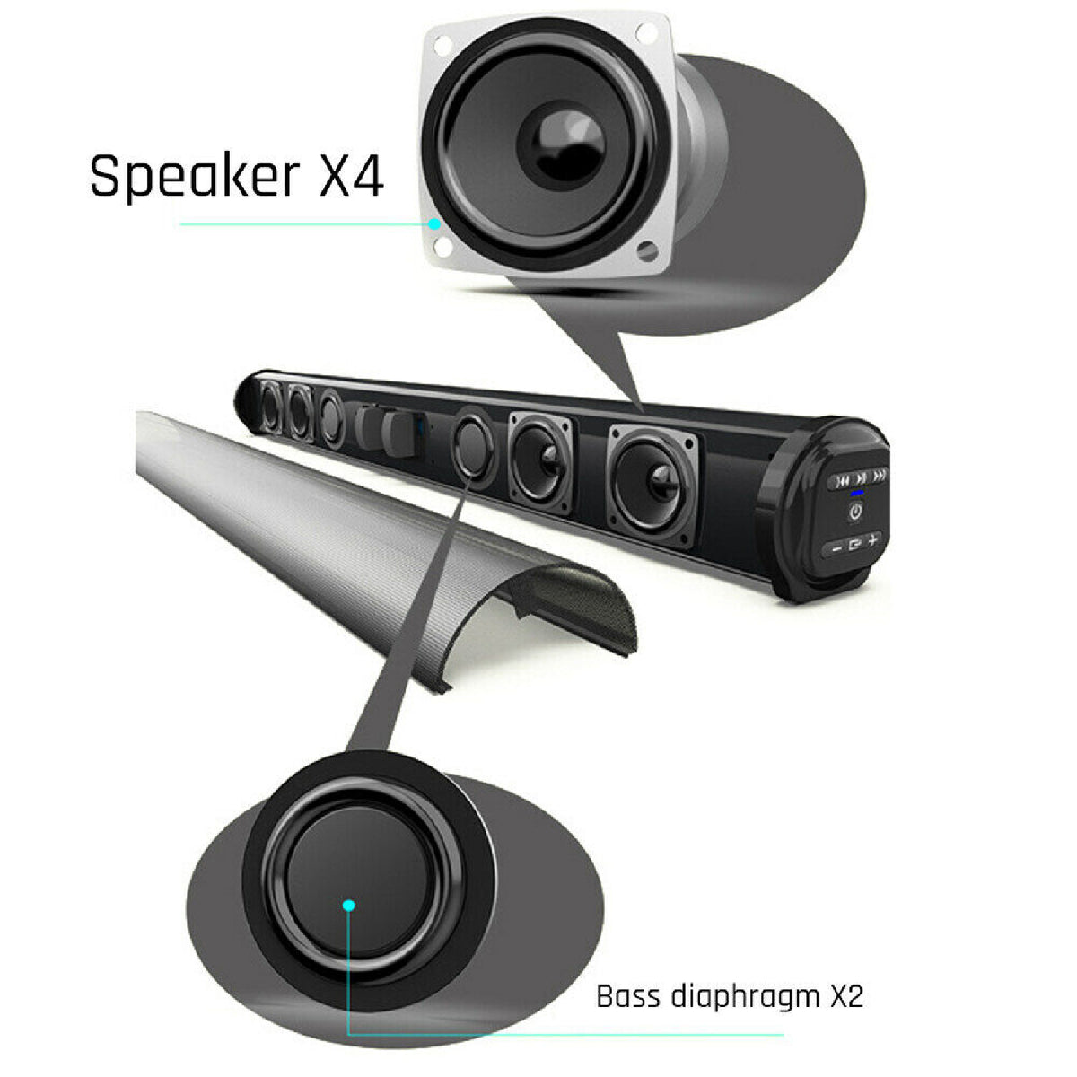 Wireless TV Soundbar Subwoofer Speaker Bluetooth 5.0 Home Surround Theater 40W