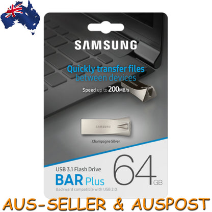 Samsung Bar Plus 64GB USB 3.1 Flash Drive 200MB/S Memory Stick Pen Drive Laptop