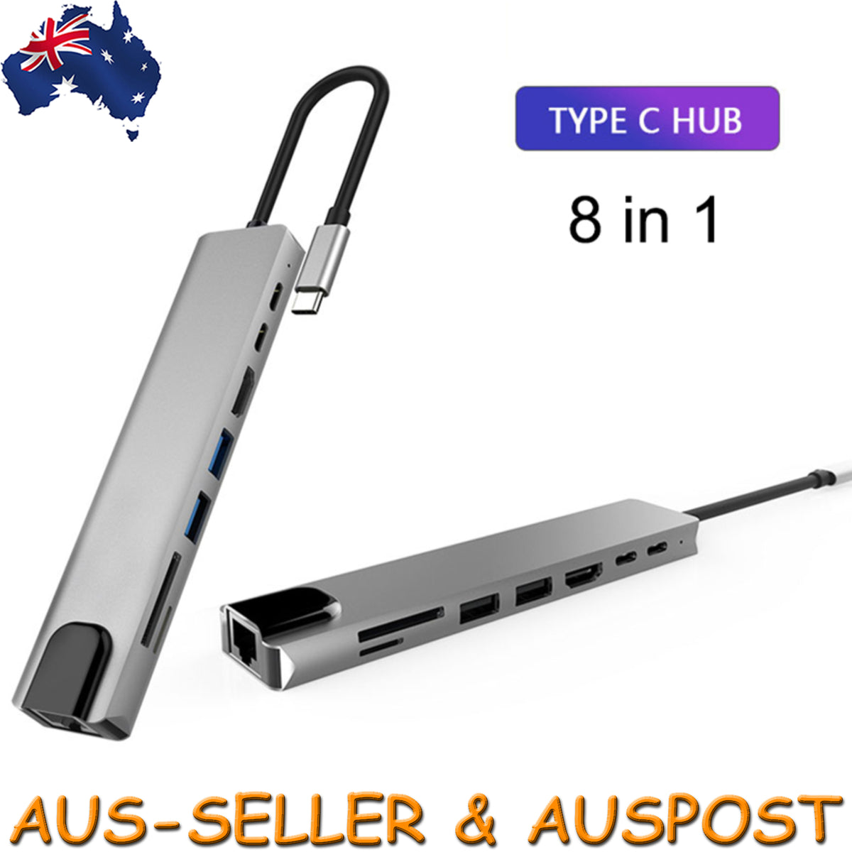 8in1 USB-C Type C HDMI Usb 3.0 Output 4K HD HUB Adapter For MacBook IPad Pro