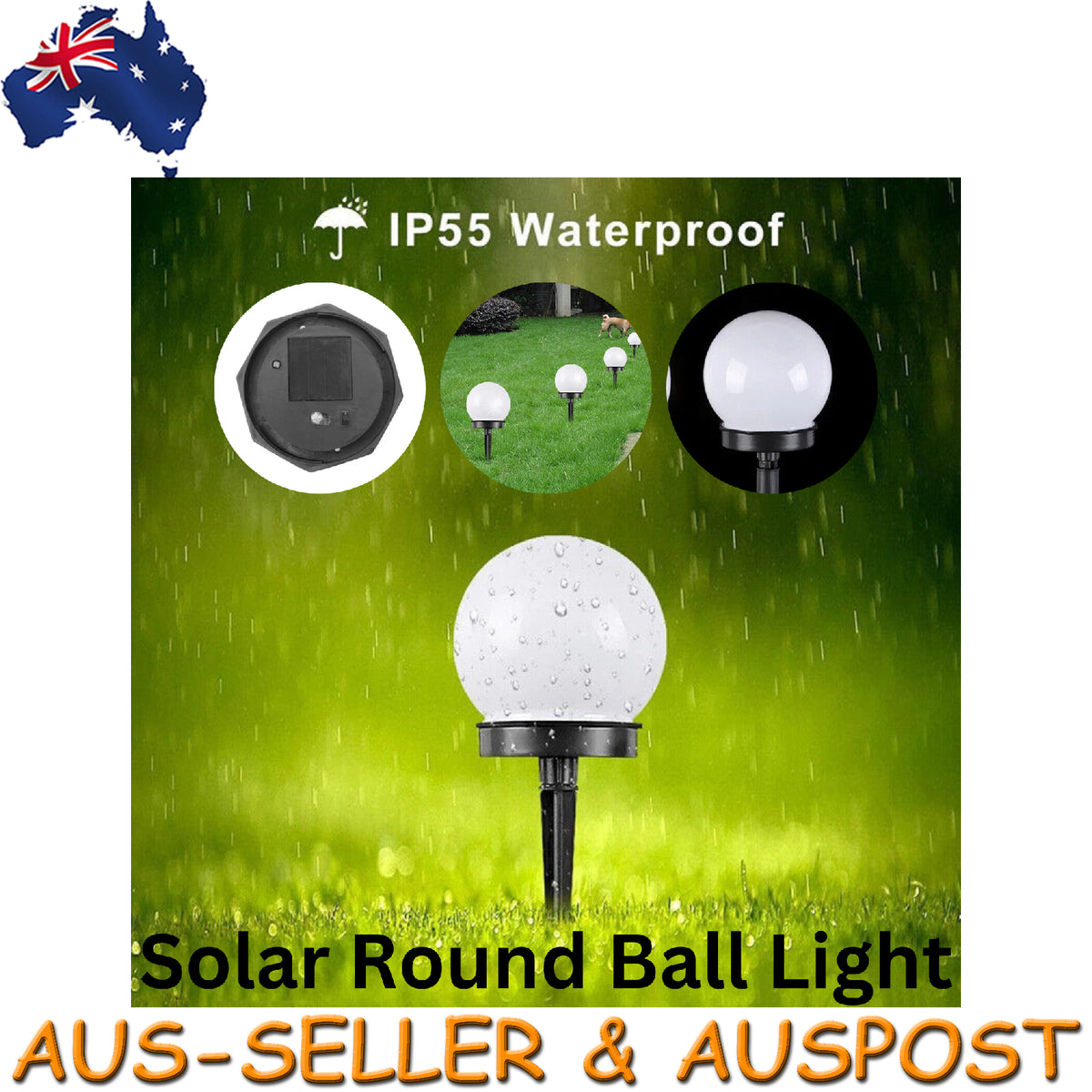 Solar LED Round Ball Light Garden Path Lawn Lamp Waterproof Outdoor