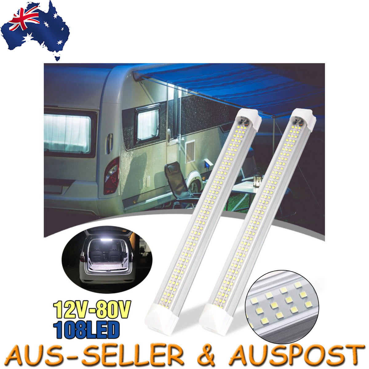 2x LED Strip Lights Bar Car 12V Camping Light Interior Lamp Caravan Boat Fishing