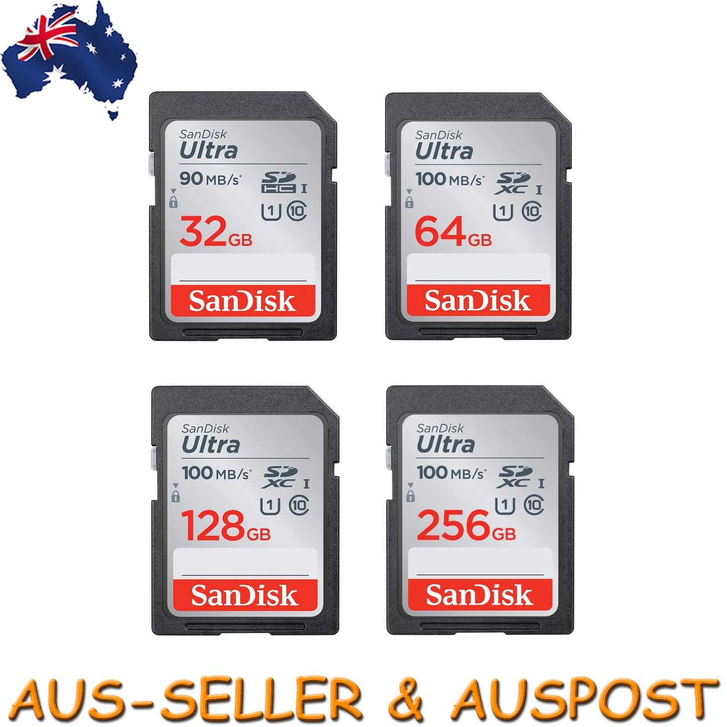 SanDisk Ultra 32GB 64GB 128GB 256GB SDHC UHS-I SD Camera Memory Card Full HD
