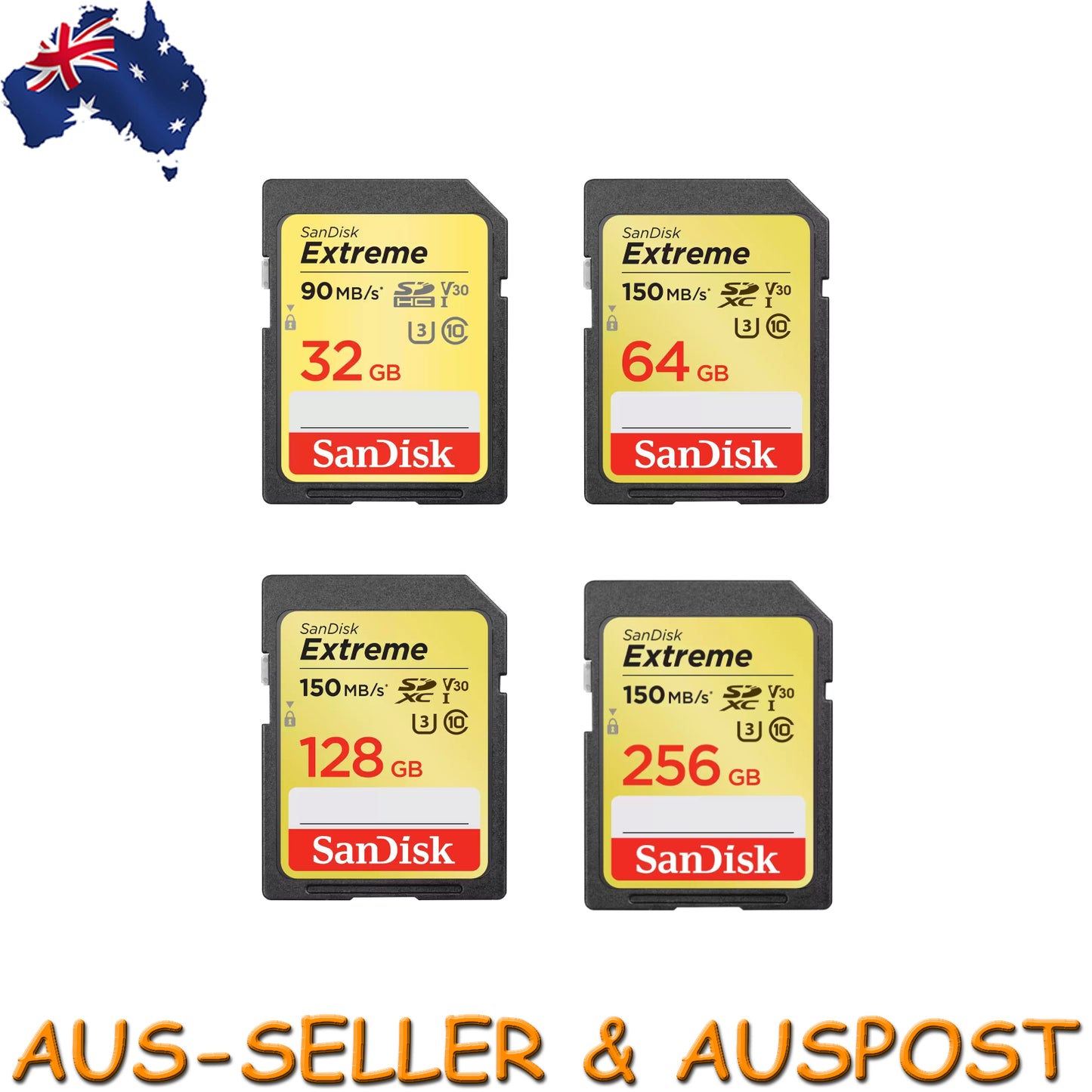SanDisk Extreme 32GB 64GB 128GB 256GB SDHC SD Camera Memory Card DSLR 4K UHD