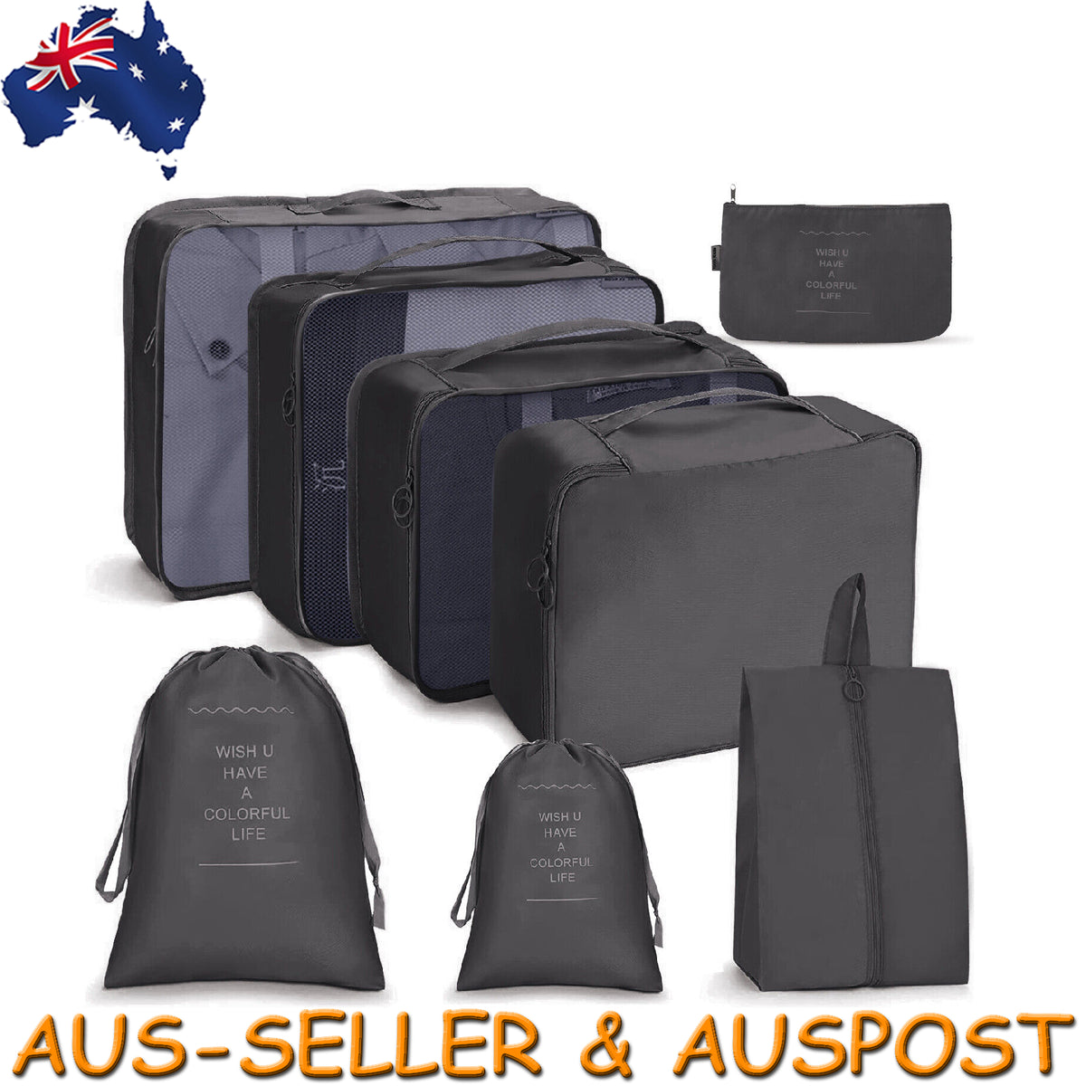 Travel Pouches Luggage Organiser Clothes Suitcase Storage Bag Packing Cubes 8pcs