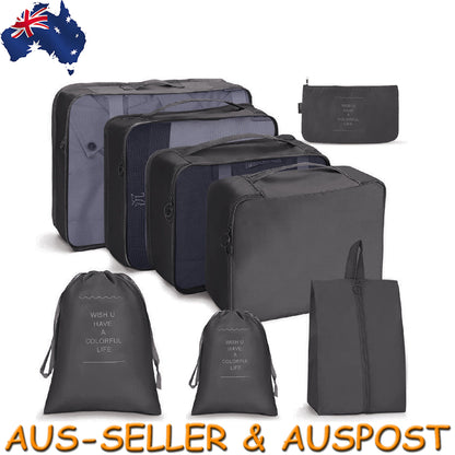 Travel Pouches Luggage Organiser Clothes Suitcase Storage Bag Packing Cubes 8pcs
