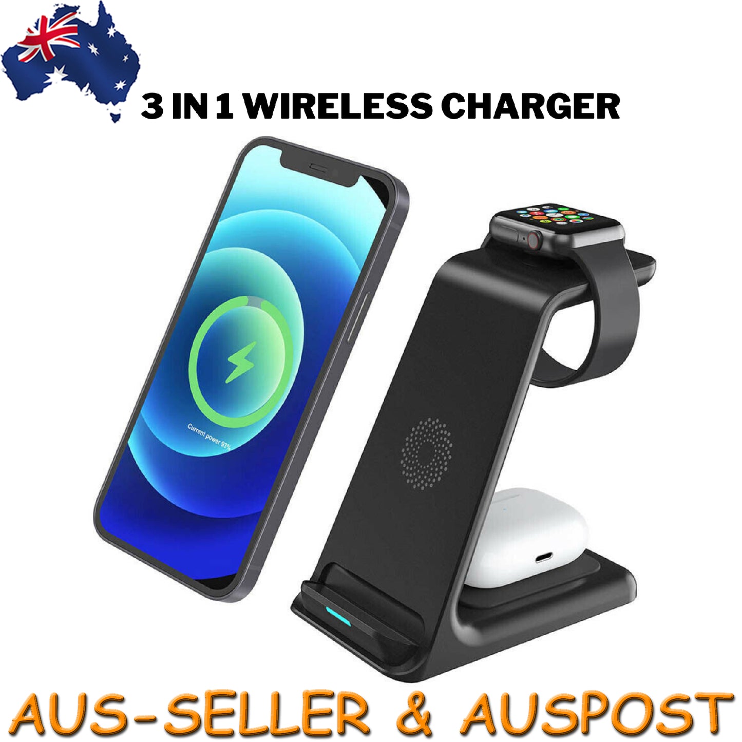 3 In 1 Wireless Fast Charger Dock Charging Station Apple Watch IPhone Airpods