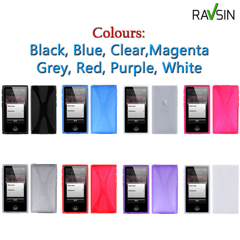 2x Apple Ipod Nano 7th Generation 8th Case TPU X-Shaped Soft Gel Skin Cover +Protector