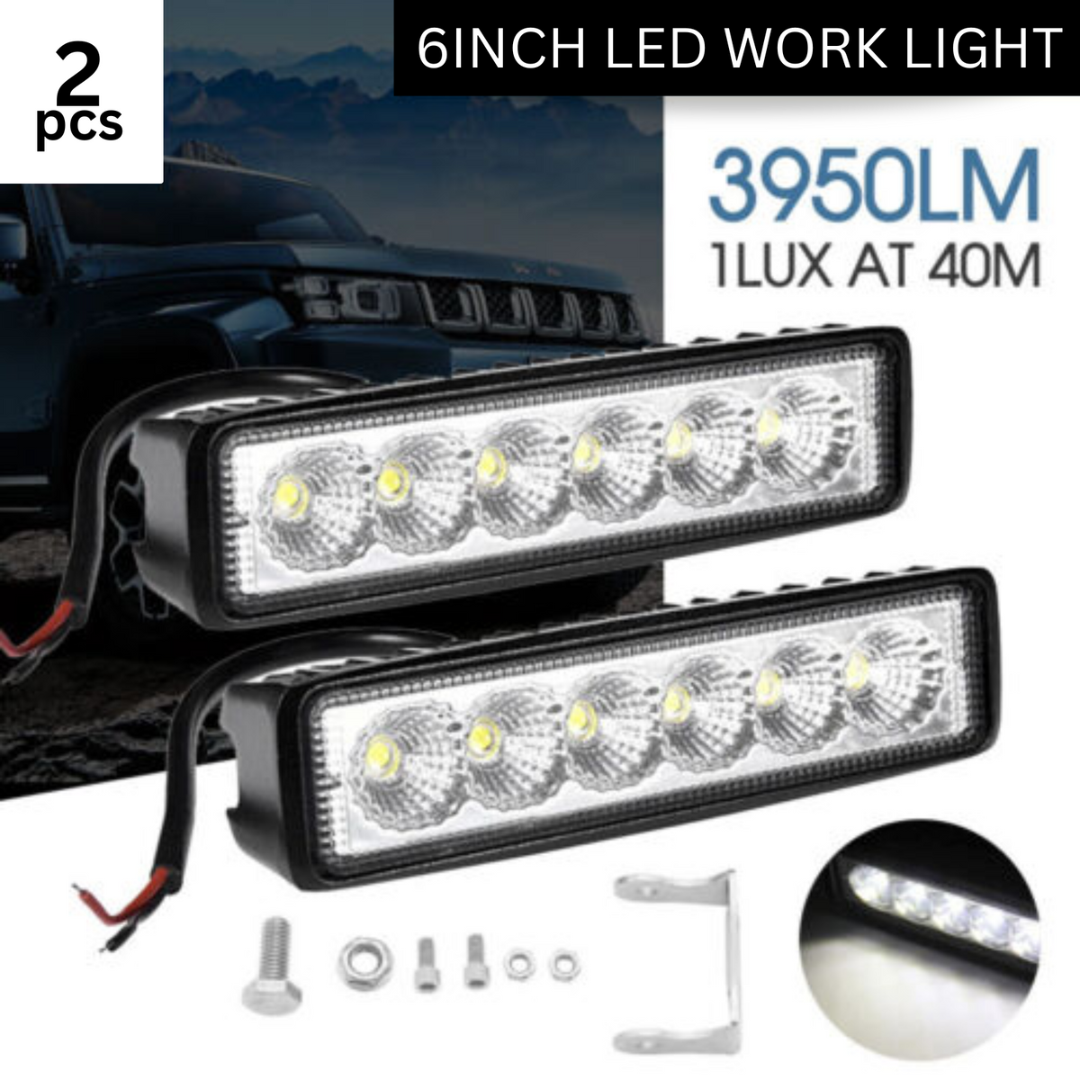 2x Portable 6Inch Led Work Light Bar Spot Flood Reverse Fog Driving Lights 4WD