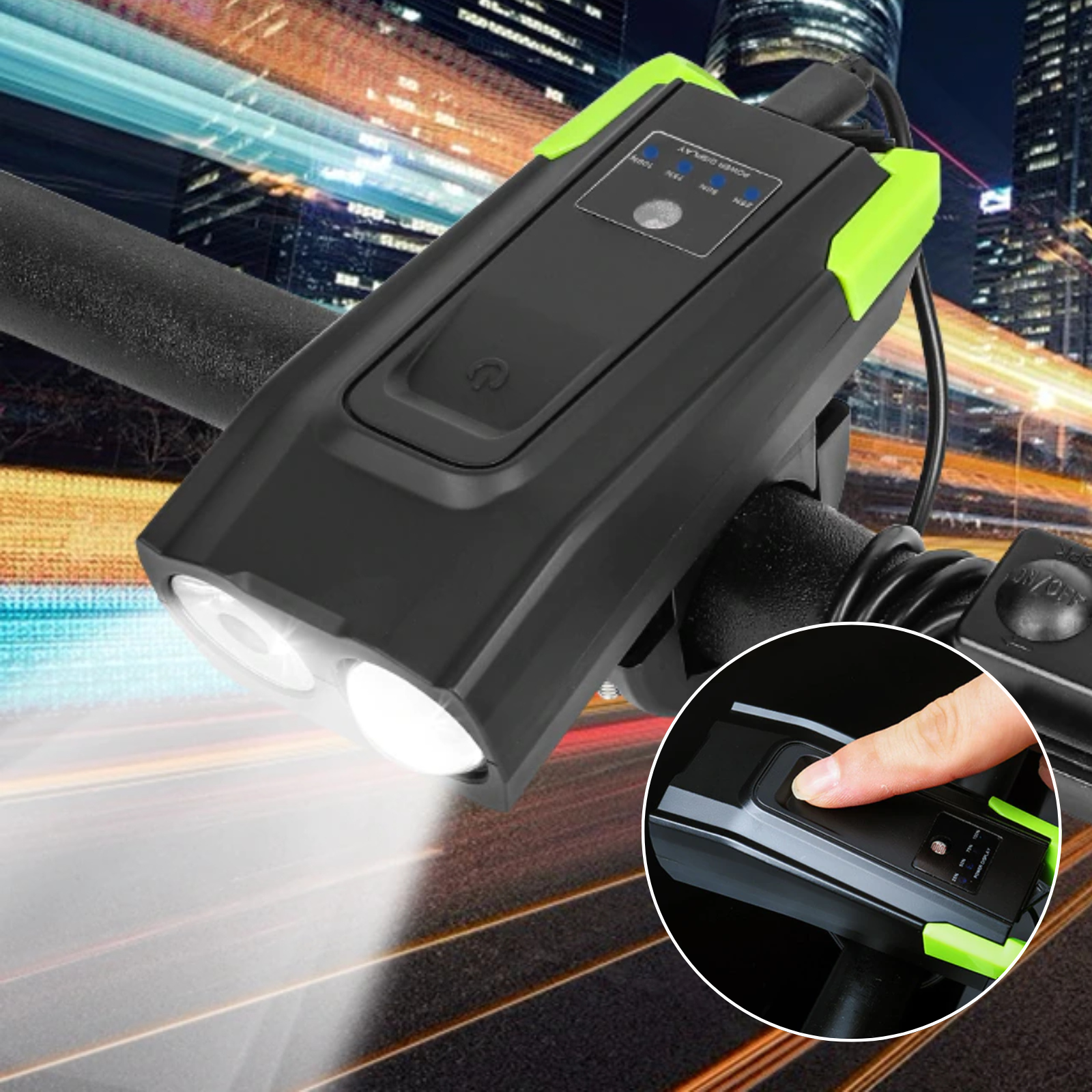 USB Rechargeable LED Front Headlight 6 Modes Bicycle Bike Smart Loud Horn